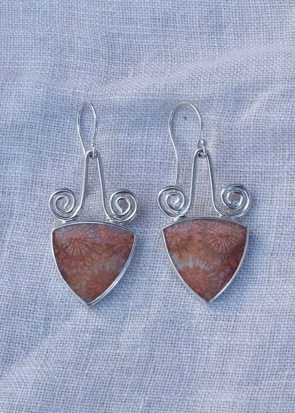 Fossil Coral Spiral Earrings