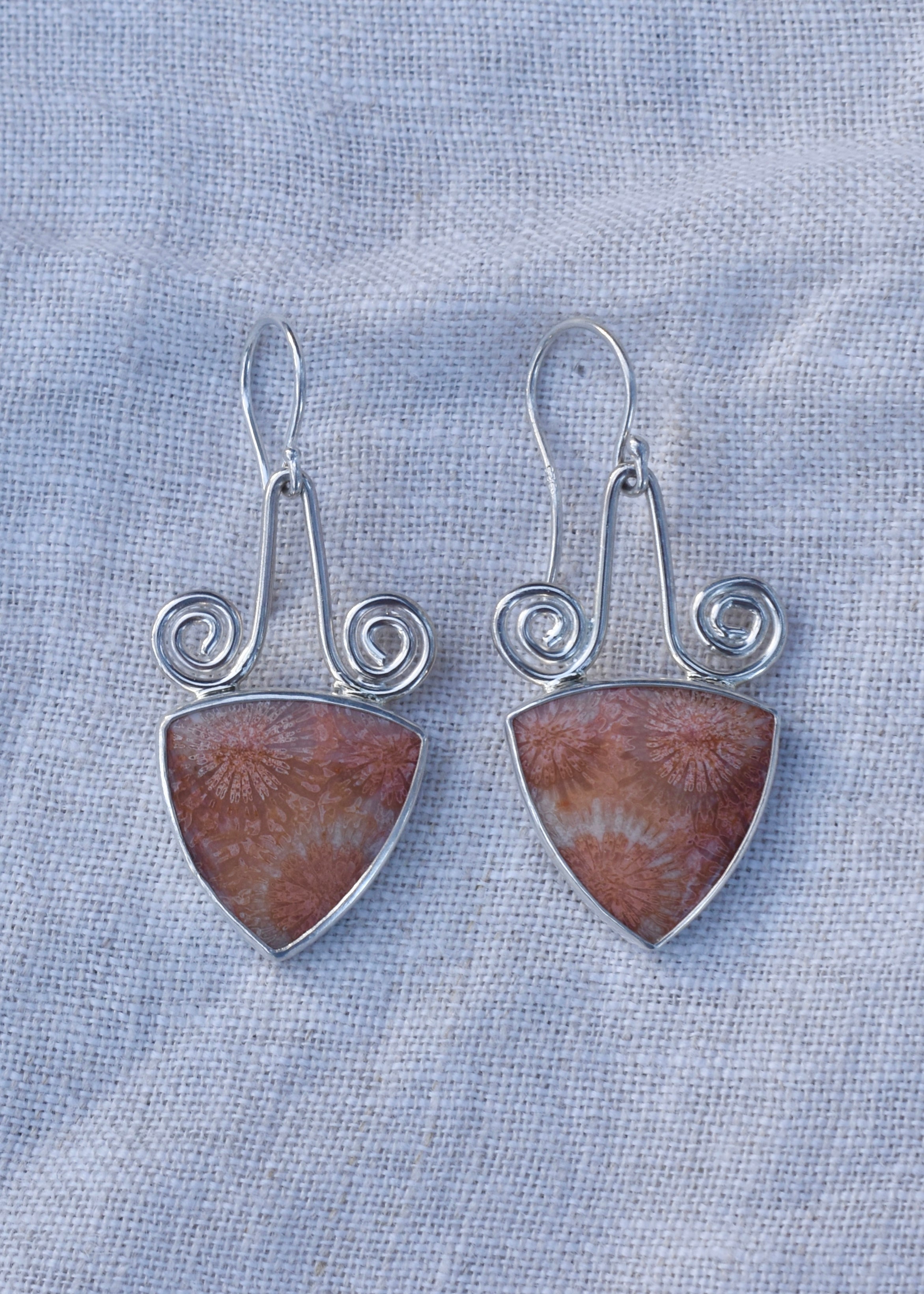 Fossil Coral Spiral Earrings