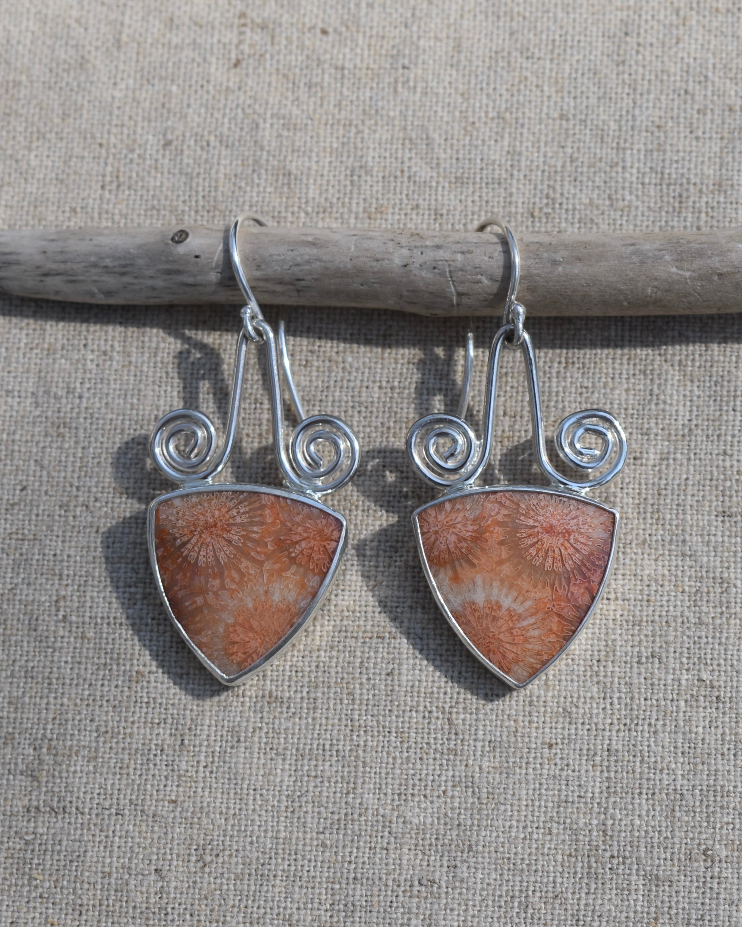 Fossil Coral Spiral Earrings