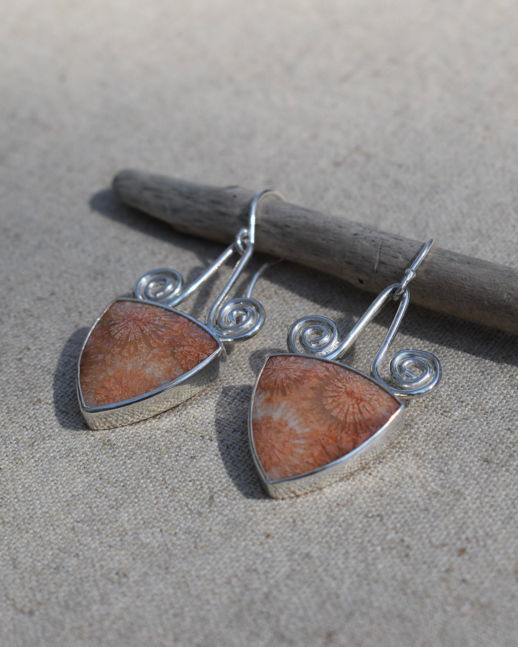 Fossil Coral Spiral Earrings