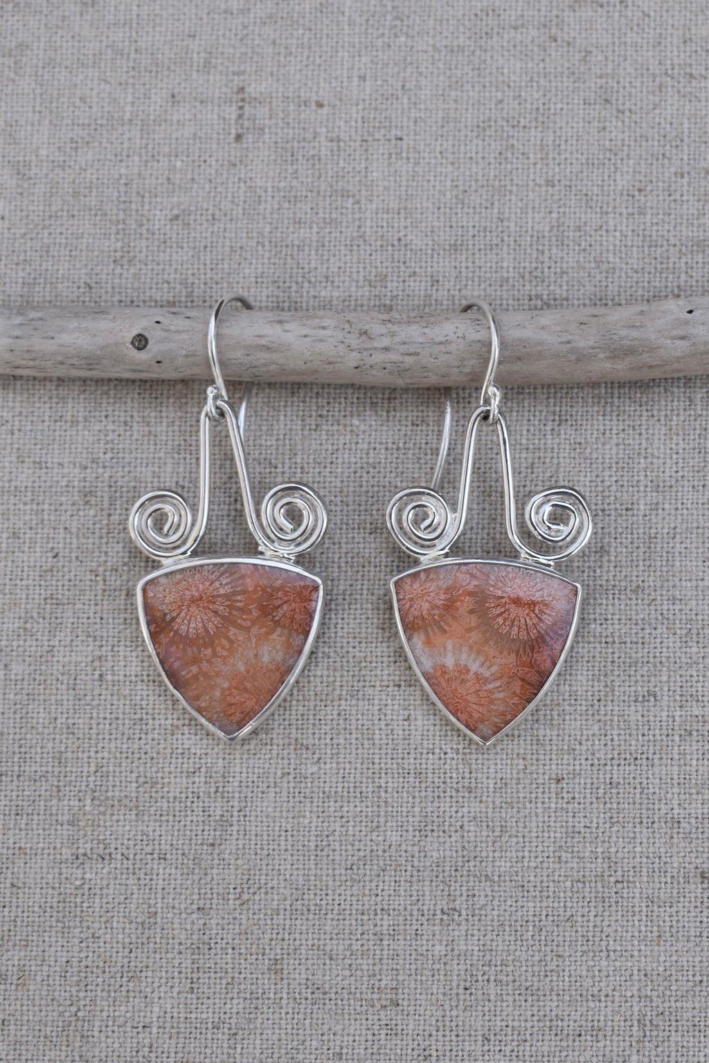 Fossil Coral Spiral Earrings