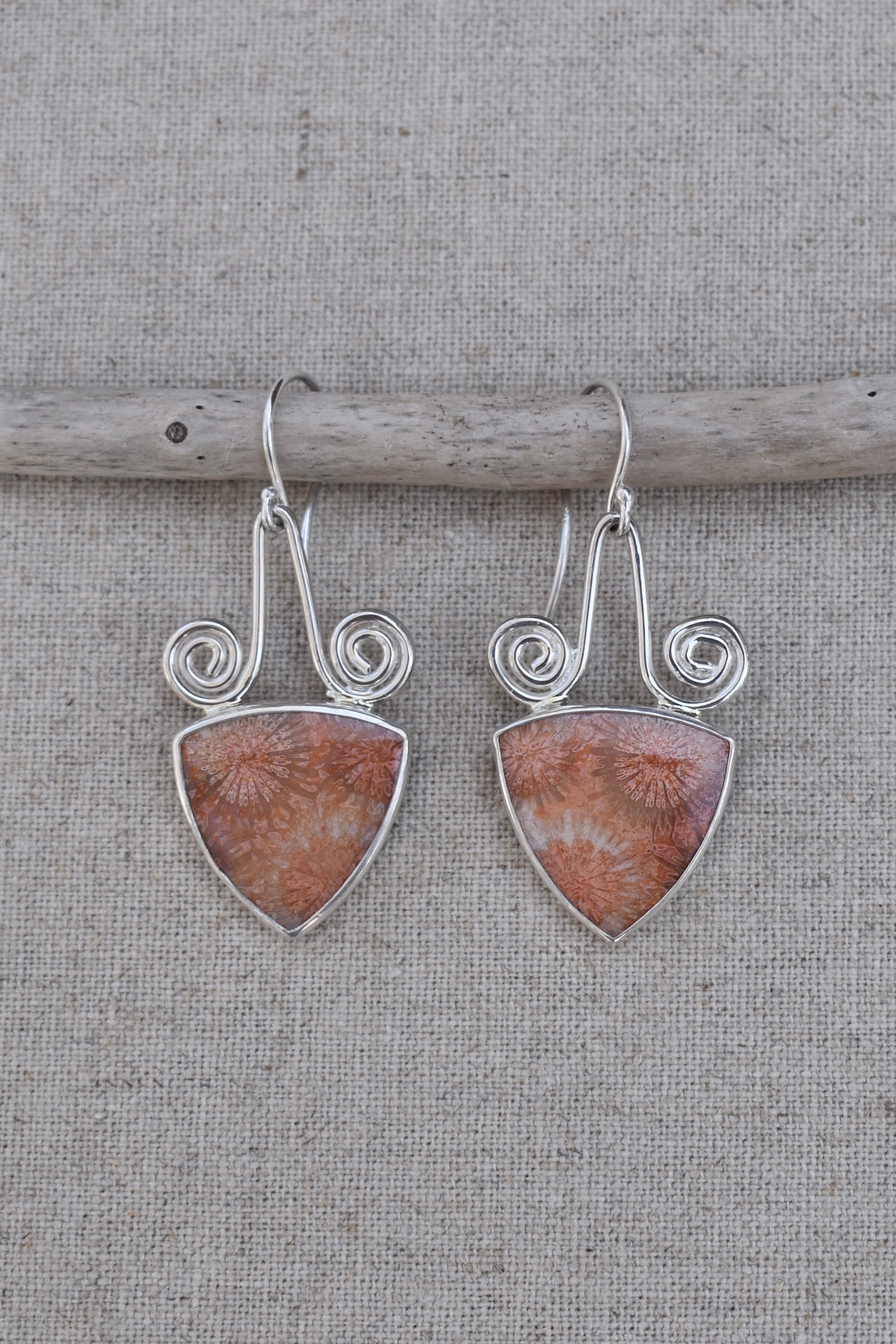 Fossil Coral Spiral Earrings