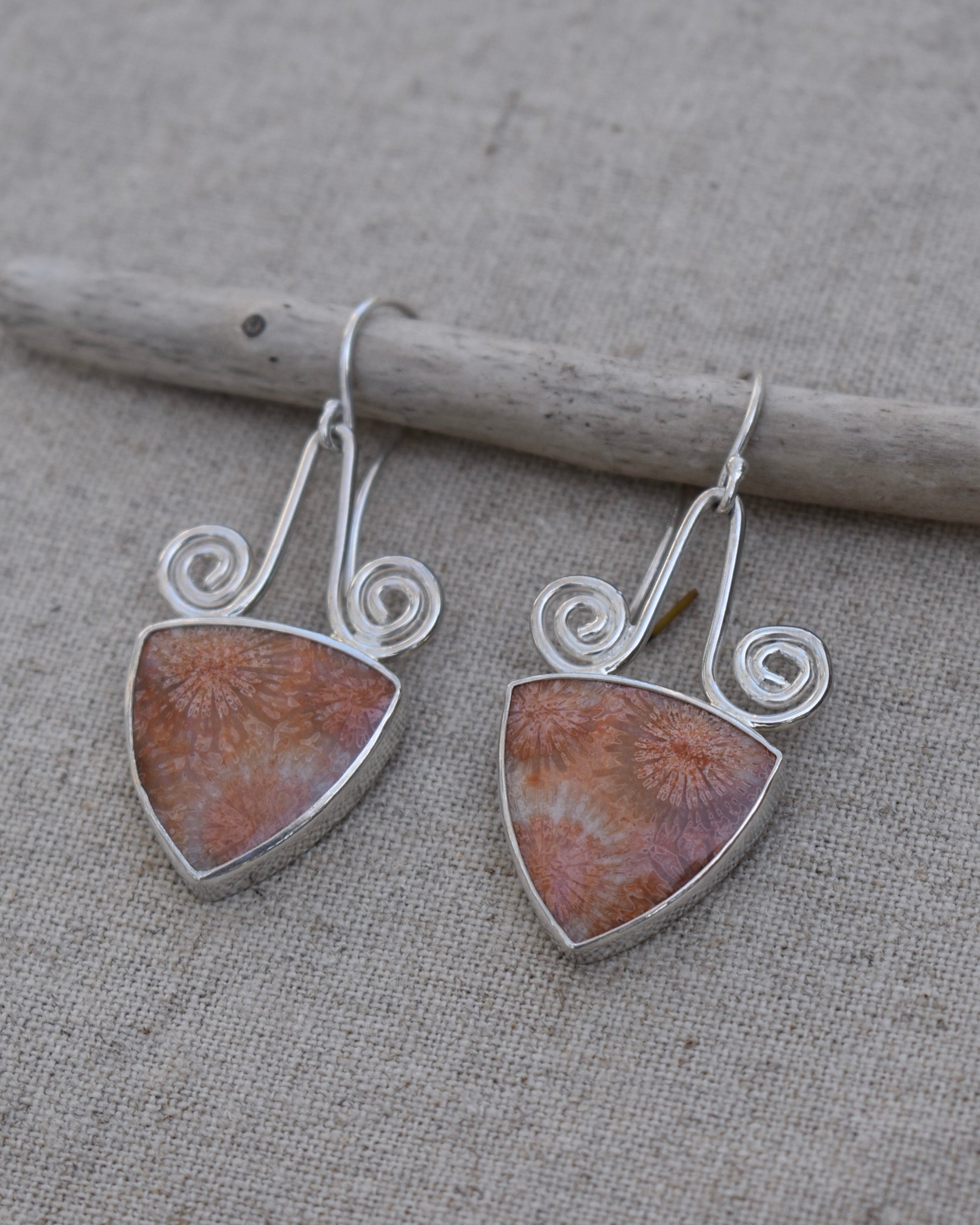 Fossil Coral Spiral Earrings