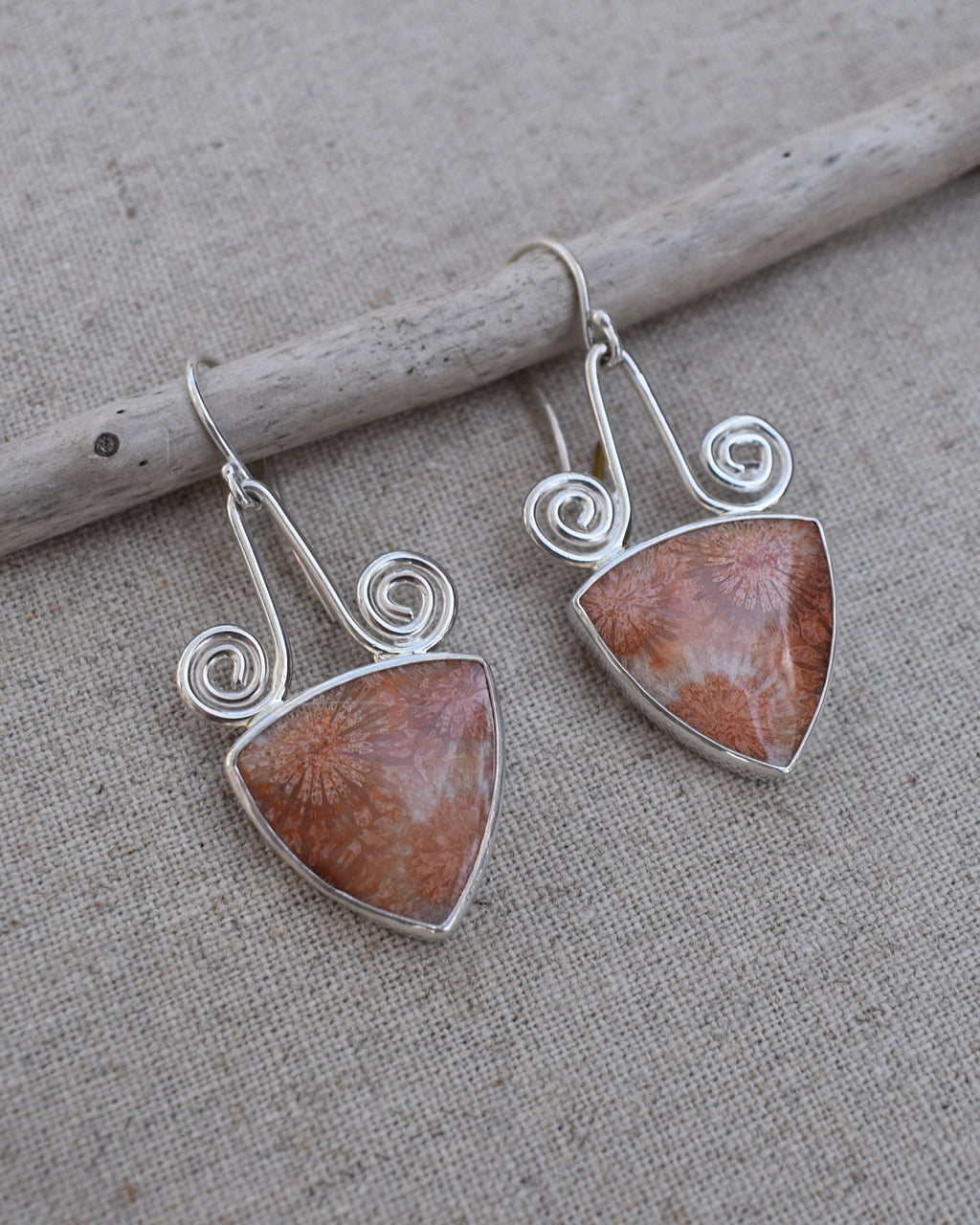 Fossil Coral Spiral Earrings