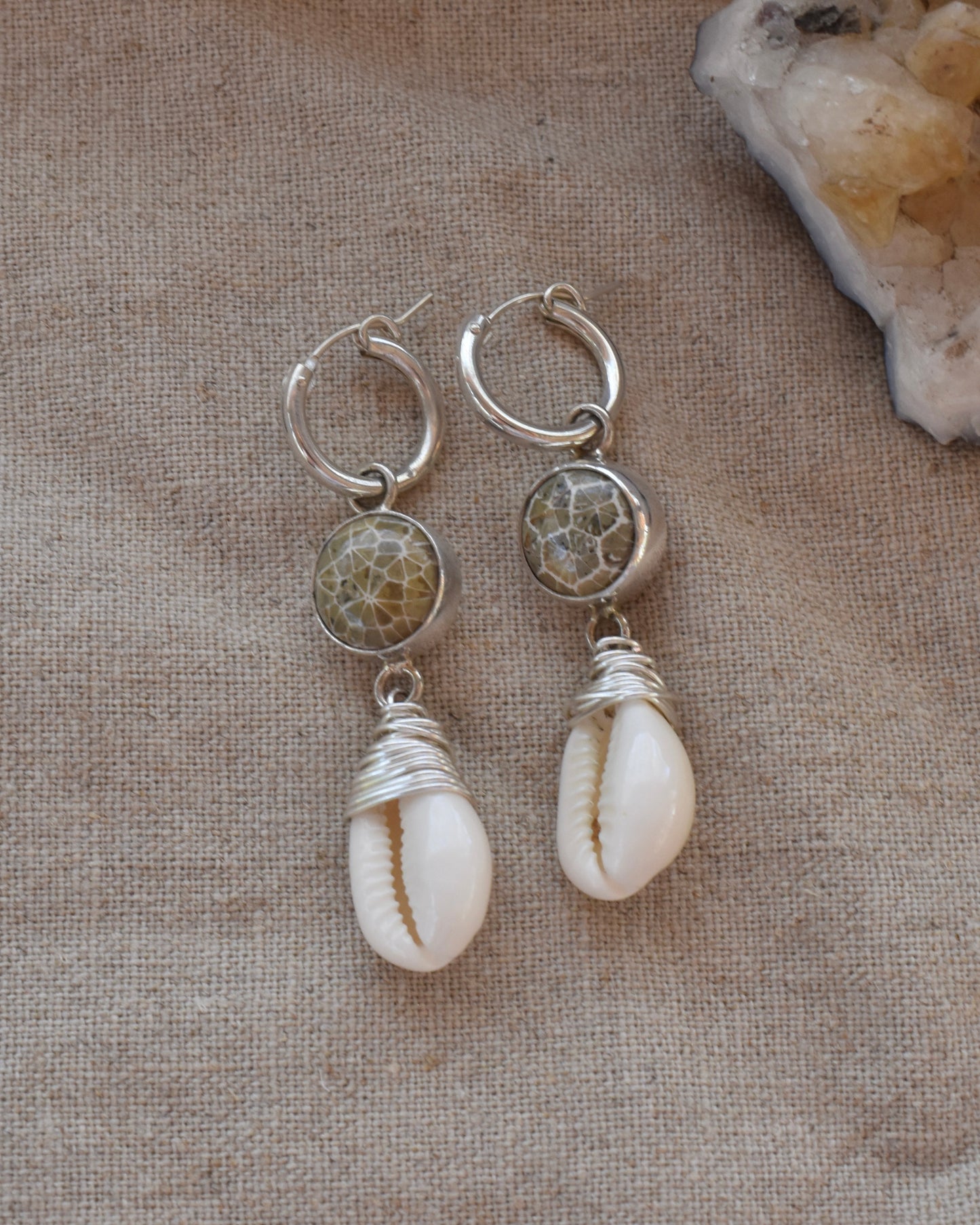 Fossil Coral & Shell Earrings