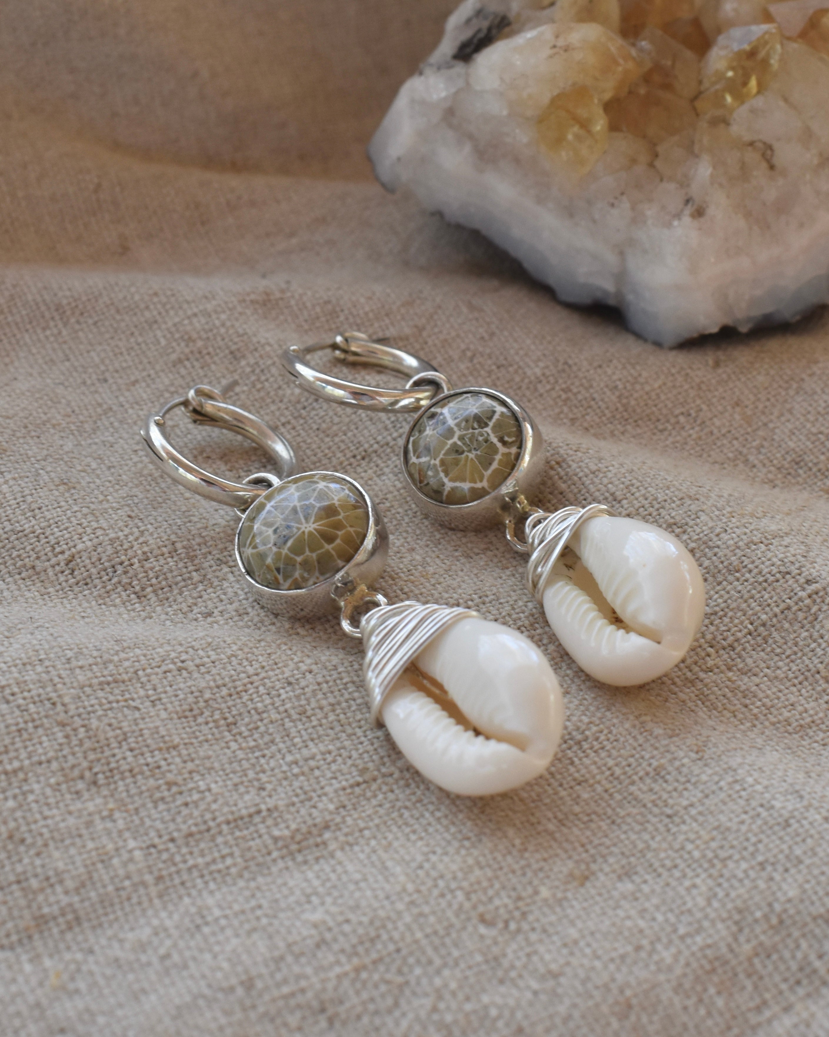 Fossil Coral & Shell Earrings