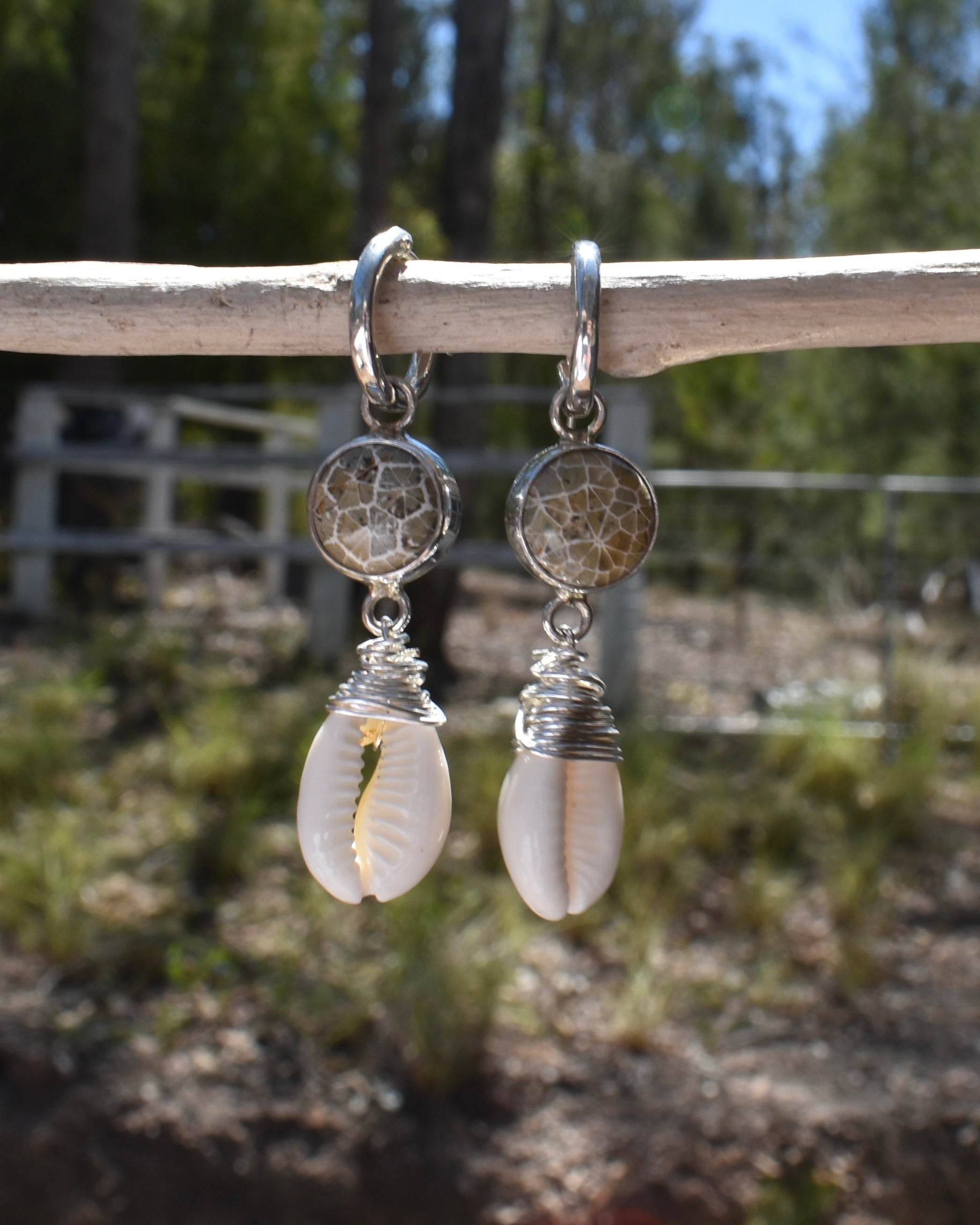 Fossil Coral & Shell Earrings