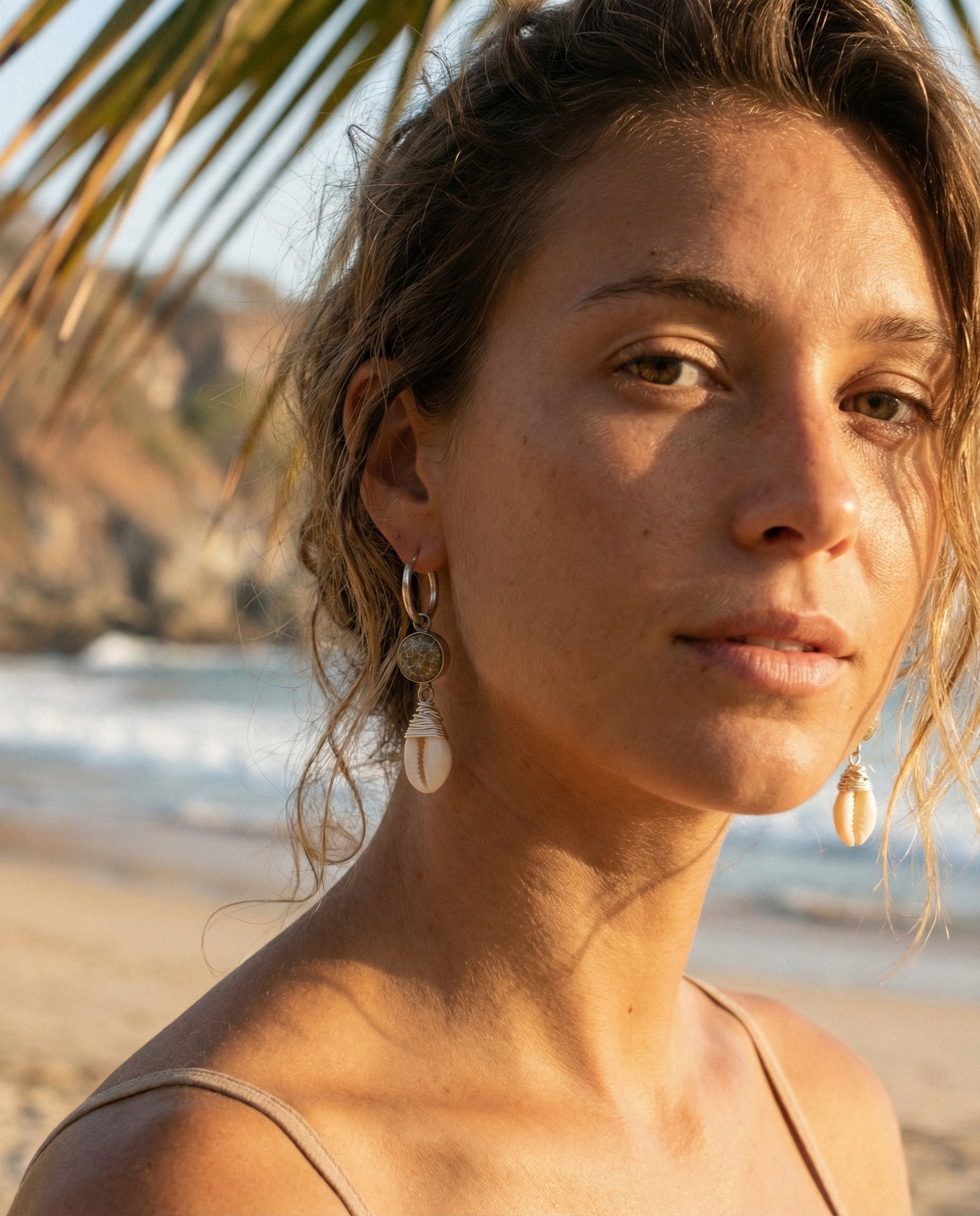 Fossil Coral & Shell Earrings