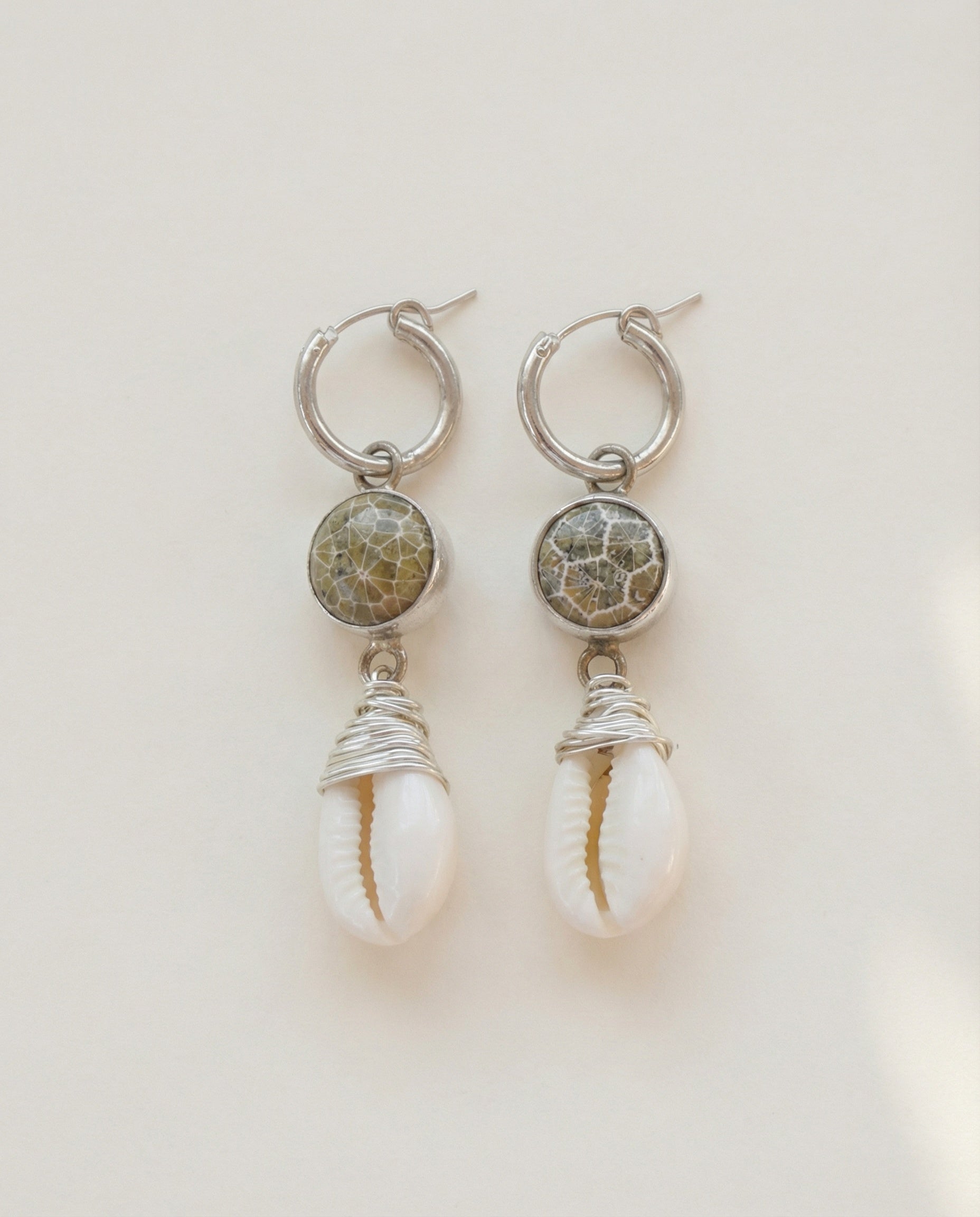 Fossil Coral & Shell Earrings